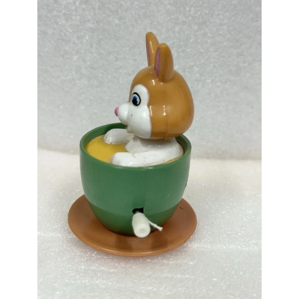 Vtg BUNNY RABBIT IN A CUP Wind-Up‎ Walking Toy Working Twirls & Slides China AZS